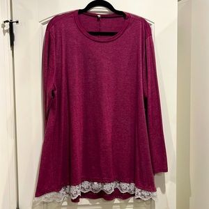 Maroon plus size tunic with ruffle hem